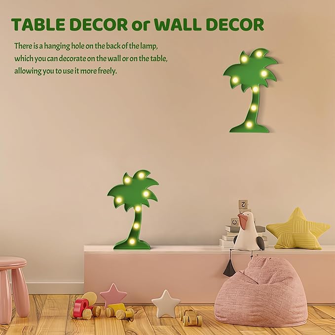 Palm Tree Decor, Battery Powered Night Light for Kids, Hawaiian Party Decorations, Luau Party Decorations, Tropical Kids Room Decor, Hawaiian Wall Decor - LeafyLoom