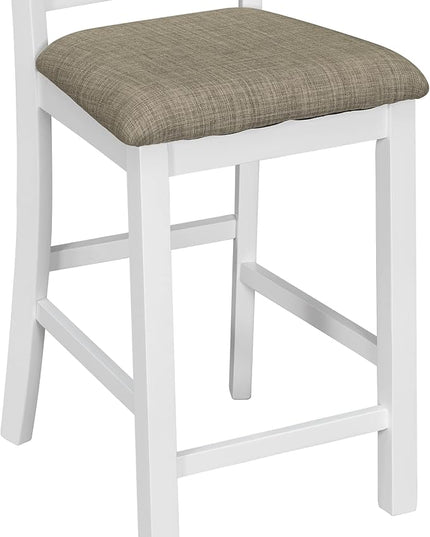 5-Piece Wooden Counter Height Dining Set, Multi-Functional Rubber Wood Table with Padded Chairs and Integrated 9 Bar Wine Compartment, Wineglass Holders for Home, Brown + White Wash - LeafyLoom