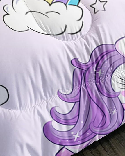 Axolotl Purple Unicorn Comforter Set Queen Size,Girls Bedding Set,Cute Unicorn Rainbow Bedding Set with Stars for Kids Girls Teens Adults Women,1 Comforter with 2 Pillowcase Unicorn Gifts for Girls - LeafyLoom