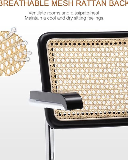 Zesthouse Modern Home Office Chair Velvet Desk Chair with Natural Rattan Back, Vanity Chair for Girls Women, Upholstered Tufted Swivel Armchair, Height Adjustable Computer Task Chair, Black - LeafyLoom