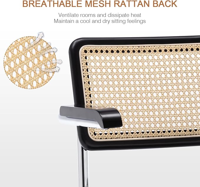 Zesthouse Modern Home Office Chair Velvet Desk Chair with Natural Rattan Back, Vanity Chair for Girls Women, Upholstered Tufted Swivel Armchair, Height Adjustable Computer Task Chair, Black - LeafyLoom