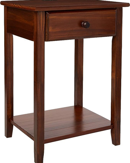 Casual Home Night Owl Nightstand with USB Ports-Warm Brown - LeafyLoom