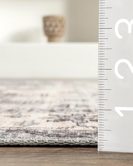 nuLOOM 4x6 Machine Washable Rain Haven Vintage Medallion Area Rug, Light Grey, Traditional Faded Design, Non-Slip Backing, Stain Resistant, For Bedroom, Dining Room, Living Room, Kitchen - LeafyLoom