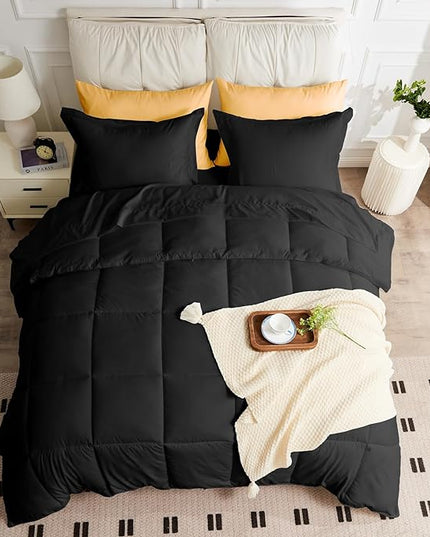 King Size Comforter Set - 3 Pieces, 1 Reversible Comforter and 2 Pillowcases,Soft Quilted Warm Fluffy Cooling Bedding for All Season,Black - LeafyLoom