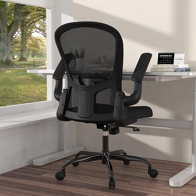 Ergonomic Office Chair, Comfort Swivel Home Office Task Chair, Breathable Mesh Desk Chair, Lumbar Support Computer Chair with Flip-up Arms and Adjustable Height - LeafyLoom