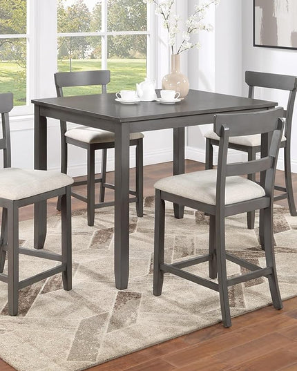 NicBex Kitchen Table Set for 4 Dining Table 5Pc Counter Height Dining Set Kitchen Wooden Top Table and Chairs Cushions Seats Ladder Back Chair Dining Room, Natural+Grey - LeafyLoom