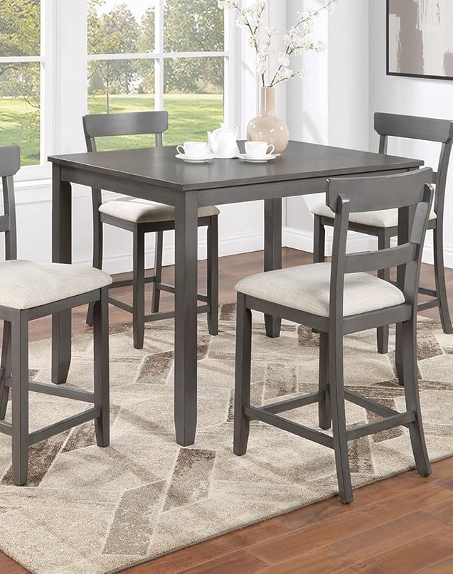 NicBex Kitchen Table Set for 4 Dining Table 5Pc Counter Height Dining Set Kitchen Wooden Top Table and Chairs Cushions Seats Ladder Back Chair Dining Room, Natural+Grey - LeafyLoom