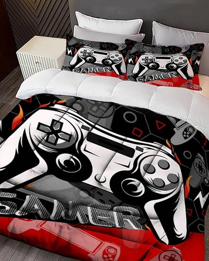 Sunnycitron Red Gamer Comforter Set for Boys Gaming Bedding Set Teens Game Room Decor Twin (1 Comforter + 2 Pillowcase) - LeafyLoom