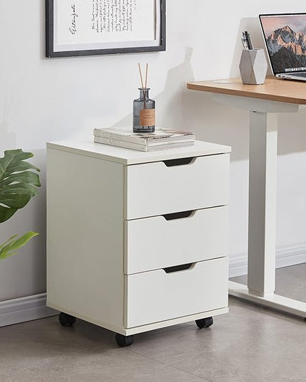 Farini 3-Drawer Vertical Filing Cabinet Rolling Wood Mobile File Cabinets Under Desk for Home Office with Casters (White, Non-Assembled) - LeafyLoom
