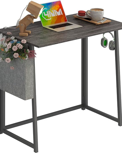 4NM 31.5" Small Desk with Storage Bag, Simple Assembly Folding Computer Desk Home Office Desk Study Writing Table for Small Space Offices - Gray and Black - LeafyLoom