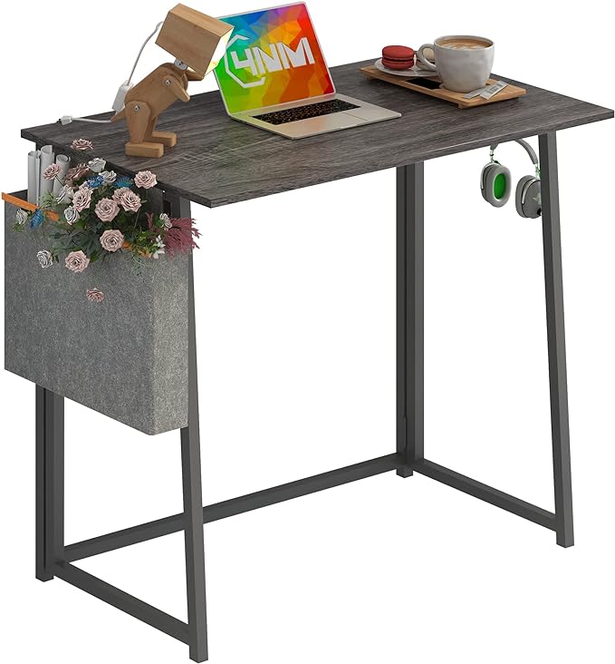 4NM 31.5" Small Desk with Storage Bag, Simple Assembly Folding Computer Desk Home Office Desk Study Writing Table for Small Space Offices - Gray and Black - LeafyLoom