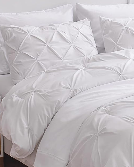 LANE LINEN Bedding Comforter Set for Split King Mattress, Soft 8 Piece Split King Bed in a Bag with 1 King Comforter, 1 King Size Flat Sheet, 2 Twin XL Fitted Sheets, 2 Pillowcases & 2 Shams - White - LeafyLoom