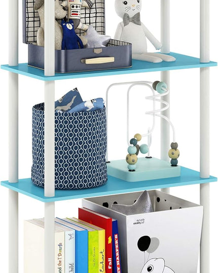 Furinno Turn-N-Tube 4-Tier Multipurpose Shelf Display Rack, Round Tubes, Light Blue/White - LeafyLoom