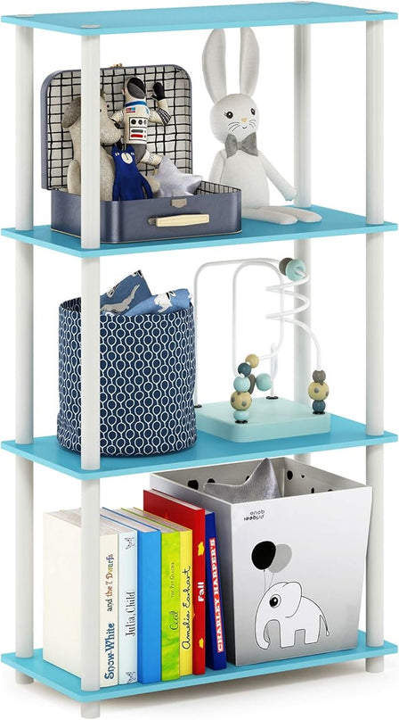 Furinno Turn-N-Tube 4-Tier Multipurpose Shelf Display Rack, Round Tubes, Light Blue/White - LeafyLoom