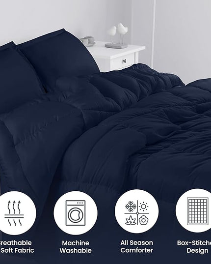Utopia Bedding King Size Comforter Set with 2 Pillow Shams, Bedding Comforter Sets, Down Alternative Navy Comforter, Soft and Comfortable, Machine Washable - LeafyLoom
