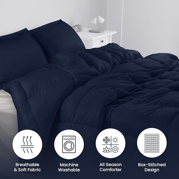 Utopia Bedding King Size Comforter Set with 2 Pillow Shams, Bedding Comforter Sets, Down Alternative Navy Comforter, Soft and Comfortable, Machine Washable - LeafyLoom