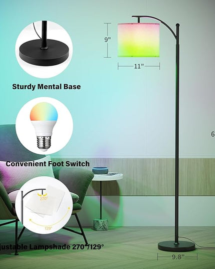 SUNMORY ARC Floor lamp, Smart APP Remote Control Standing floor lamp with RGB Bulb, Tall Lamp with Hanging Lampshade, Dimmable Floor Lamp, Modern Floor Lamps for Living Room, Bedroom, Office - LeafyLoom