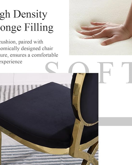 ACEDÉCOR Black and Gold Dining Chairs Set of 4, Black Velvet Upholstered Dining Chairs with Oval Back and Gold X Shaped Legs for Kitchen, Dining Room, Living Room,Department - LeafyLoom