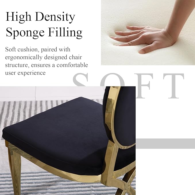 ACEDÉCOR Black and Gold Dining Chairs Set of 4, Black Velvet Upholstered Dining Chairs with Oval Back and Gold X Shaped Legs for Kitchen, Dining Room, Living Room,Department - LeafyLoom