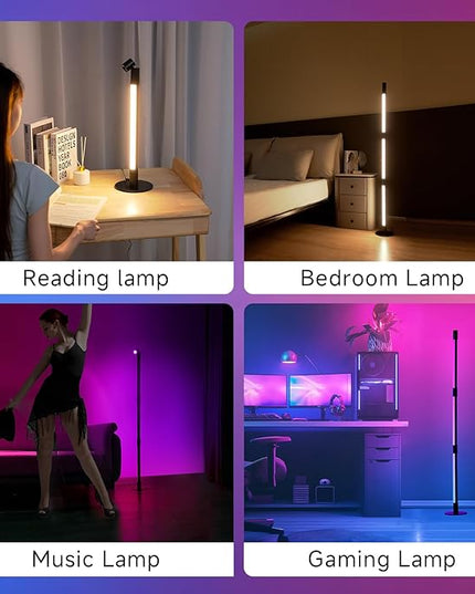 Corner Floor Lamp - Black RGB LED Floor Lamp with Music Sync and 16 Million DIY Colors, App & Remote Control, Color Changing Modern Smart Corner Lamp for Bedroom Living Room - LeafyLoom