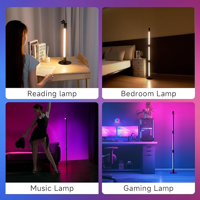 Corner Floor Lamp - Black RGB LED Floor Lamp with Music Sync and 16 Million DIY Colors, App & Remote Control, Color Changing Modern Smart Corner Lamp for Bedroom Living Room - LeafyLoom