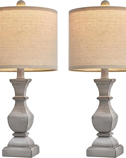 PoKat 20.5'' Table Lamps Set of 2, Vintage Bedside Lamps for Bedroom, Farmhouse Lamp for Living Room, Small Lamp for Nightstand, Retro Side Table Lamp, Grey - LeafyLoom