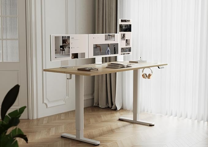 Electric Standing Desk, Adjustable Height Stand up Desk, 55x24 Inches Sit Stand Home Office Desk with Splice Board,Natural Top - LeafyLoom