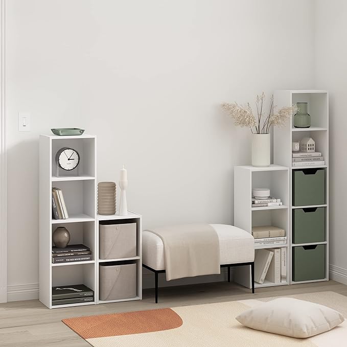 Furinno Luder Bookcase / Book / Storage, 2-Tier Cube, White - LeafyLoom