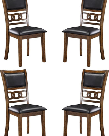 New Classic Furniture Gia Dining Chair (Set of Four), Black PU Upholstered Seat & Back Rest, Brown - LeafyLoom