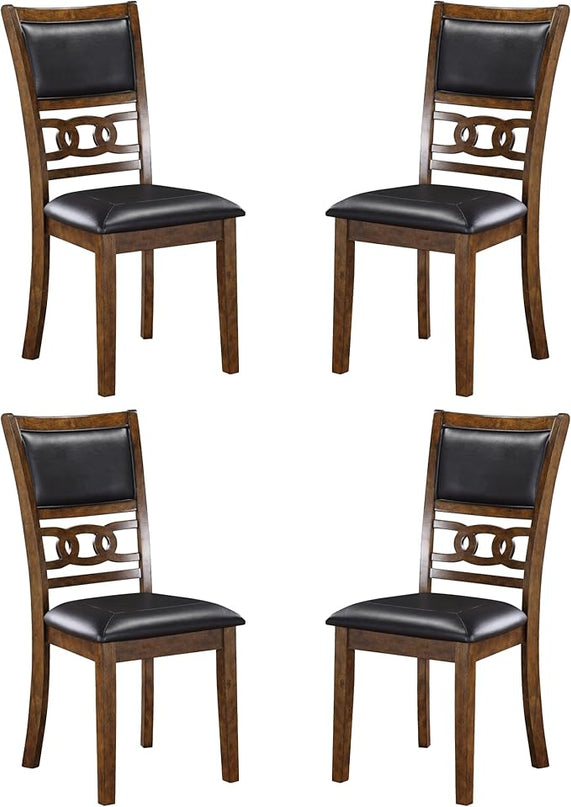 New Classic Furniture Gia Dining Chair (Set of Four), Black PU Upholstered Seat & Back Rest, Brown - LeafyLoom