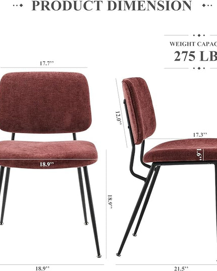 COLAMY Modern Upholstered Fabric Dining Room Accent Diner Stylish Kitchen Chairs with Solid Metal Legs, set of 2, Red - LeafyLoom