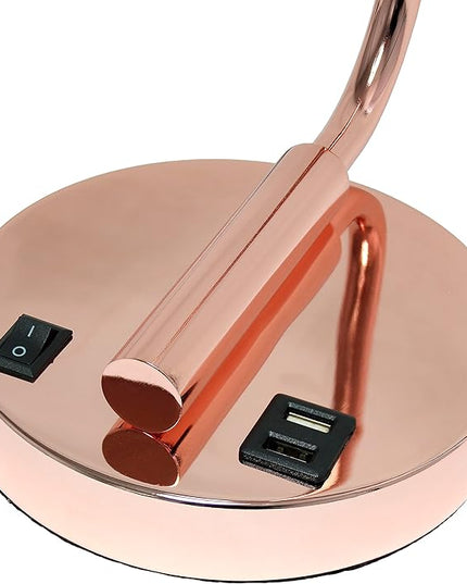 Simple Designs LD1066-RGD-LB Industrial Vintage Bronson Iron Lantern Desk Table Lamp with USB Port and Glass Cylinder Shade for Office, Living Room, Bedroom, Rose Gold, with Feit LED Bulb Included - LeafyLoom