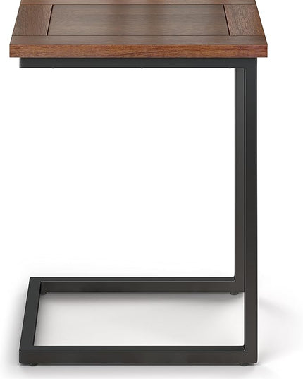 SIMPLIHOME Skyler SOLID MANGO WOOD and Metal 20 inch Wide Rectangle Wide C Side Table in Dark Cognac Brown, Fully Assembled, for the Living Room and Bedroom - LeafyLoom