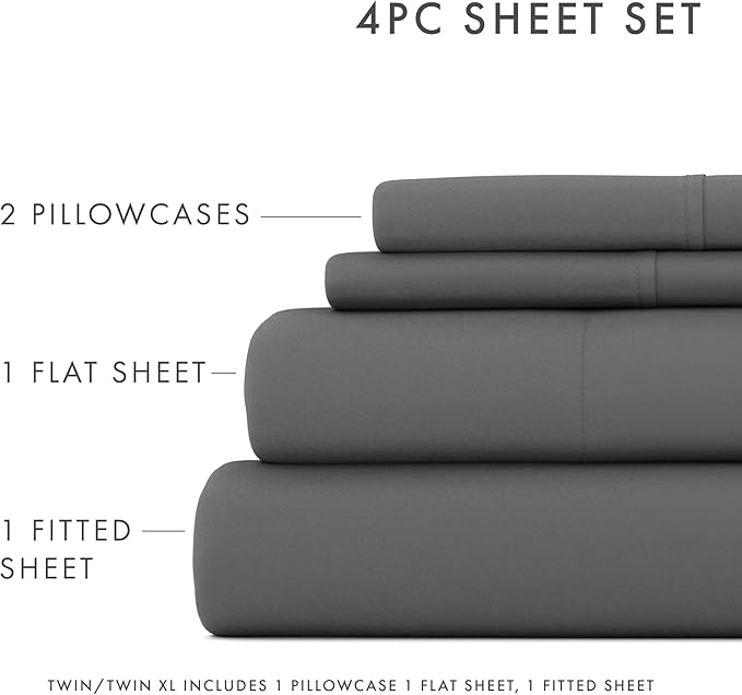 Linen Market Bed Sheets for Queen Size Bed (Gray) - Sleep Better Than Ever with These Soft and Cooling Queen Sheets - Deep Pocket Fits 16" Thick Beds - 4 Piece Queen Sheet Set - LeafyLoom
