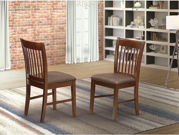East West Furniture NFC-MAH-C Norfolk Dinette Chairs - Linen Fabric Upholstered Wooden Chairs, Set of 2, Mahogany - LeafyLoom