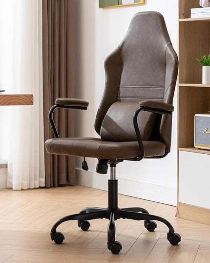 Executive Office Chair, Home Office Desk Chair, High Back PU Leather Desk Chair, 360° Swivel Computer Chair, Height Adjustable Tilt Vanity Task Chair for Office, Reading Meeting Room - LeafyLoom