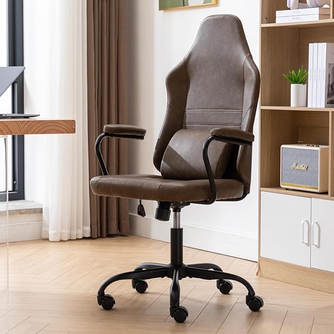 Executive Office Chair, Home Office Desk Chair, High Back PU Leather Desk Chair, 360° Swivel Computer Chair, Height Adjustable Tilt Vanity Task Chair for Office, Reading Meeting Room - LeafyLoom