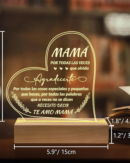 Regalos para Mamá, Gifts for Mom in Spanish, Regalo De Cumpleaños Para Madre- Engraved Wooden Base Lamp Presents- Regalos Para Mujer, Mama Gifts - LeafyLoom