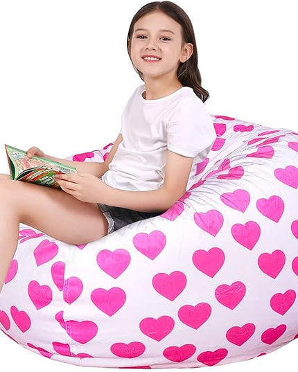 Lukeight Stuffed Animal Storage Bean Bag Chair Cover for Kids, Zipper Beanbag Chair Cover for Organizing Toddler & Kids' Rooms Plush Toys (Heart Velvet, XX-Large) - LeafyLoom