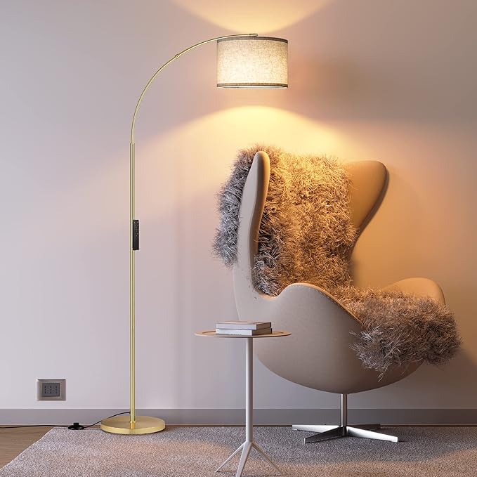 SUNMORY Arc Floor Lamp with Remote,Modern Floor Lamp with Stepless Dimmable Bulb,75″Height Tall Lamp for Living Room with Hanging Drum Shade and Weighted Base.Mid Century Standing Lamp for Bedroom. - LeafyLoom