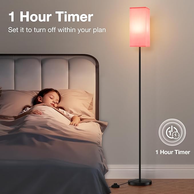 Ambimall Remote Control Floor Lamp, Stepless Dimmable, 64 Inches Tall, Include 9W Bulb, Standing Lamp for Living Room Bedroom Office (Pink & Black) - LeafyLoom