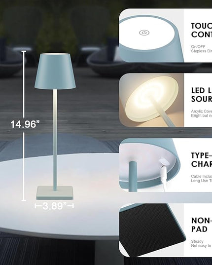 4 Packs Rechargeable LED Table Lamp,6000mAh Outdoor Cordless Table Lamp Waterproof Portable, Stepless Dimmable Table Lamp for Restaurant/Bedroom/Outdoor (Blue) - LeafyLoom