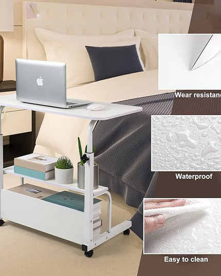 Laptop Desk Removable and Adjustable Height Table for Bedroom Bedside Lazy Sofa Minimalist Office Home Student Writing Desk, Small Standing with Storage TV Tray Table.White - LeafyLoom