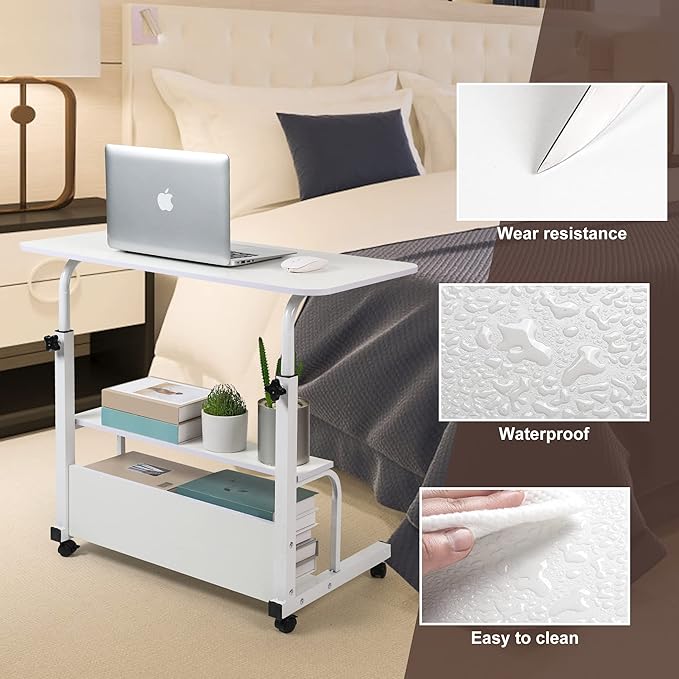 Laptop Desk Removable and Adjustable Height Table for Bedroom Bedside Lazy Sofa Minimalist Office Home Student Writing Desk, Small Standing with Storage TV Tray Table.White - LeafyLoom
