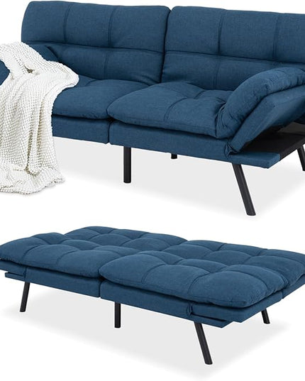 MUUEGM Futon Couch Bed, Convertible Memory Foam Sofa Bed, Modern Love Seat Daybed Sofa for Living Room,Small Space,Office,71",Adjustable Backrests Armrests Couch Bed Sleeper,Blue - LeafyLoom