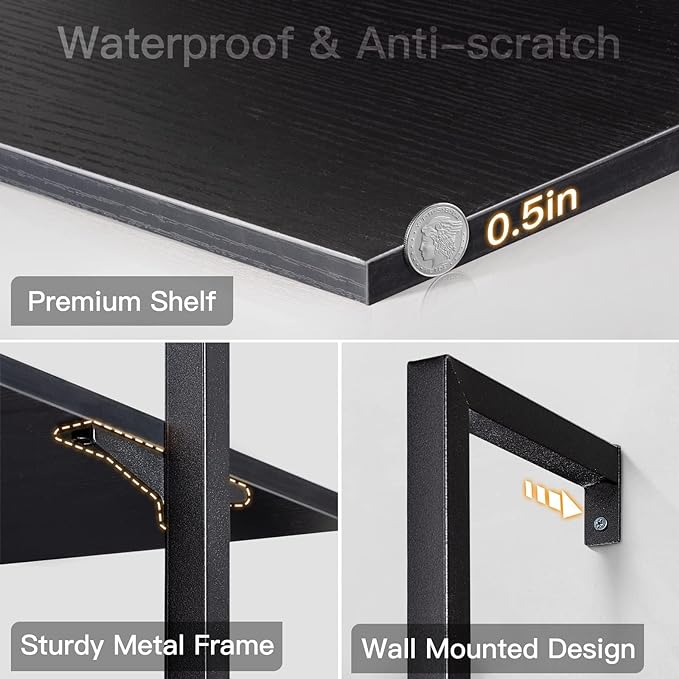 ODK 6-Tier Ladder Shelf, 87 Inches Wall Mounted Ladder Bookshelf with Metal Frame, Open Industrial Shelves for Home Office, Bedroom and Living Room, Black - LeafyLoom