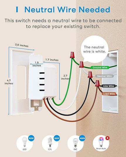 meross Smart Dimmer Switch, Single Pole WiFi Light Switch Works with Apple HomeKit, Alexa, Remote/Voice Control and Schedule, Neutral Wire Required, 2.4GHz WiFi Only, No Hub Required, 2 Pack meross