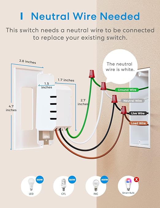 meross Smart Dimmer Switch, Single Pole WiFi Light Switch Works with Apple HomeKit, Alexa, Remote/Voice Control and Schedule, Neutral Wire Required, 2.4GHz WiFi Only, No Hub Required, 2 Pack meross