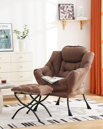 Cozy Lazy Chair and Ottoman, Large Contemporary Accent Lounge Chair Set, Leisure Upholstered Reading Armchair for Bedroom, Living Room, Dorm Rooms, Office - LeafyLoom