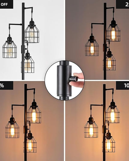 9MMML Floor Lamp for Living Room, Farmhouse Industrial Dimmable Floor lamp,3 Lights Metal Cage Tree Standing Lamp,68", 3Pcs Led Bulbs Included - LeafyLoom
